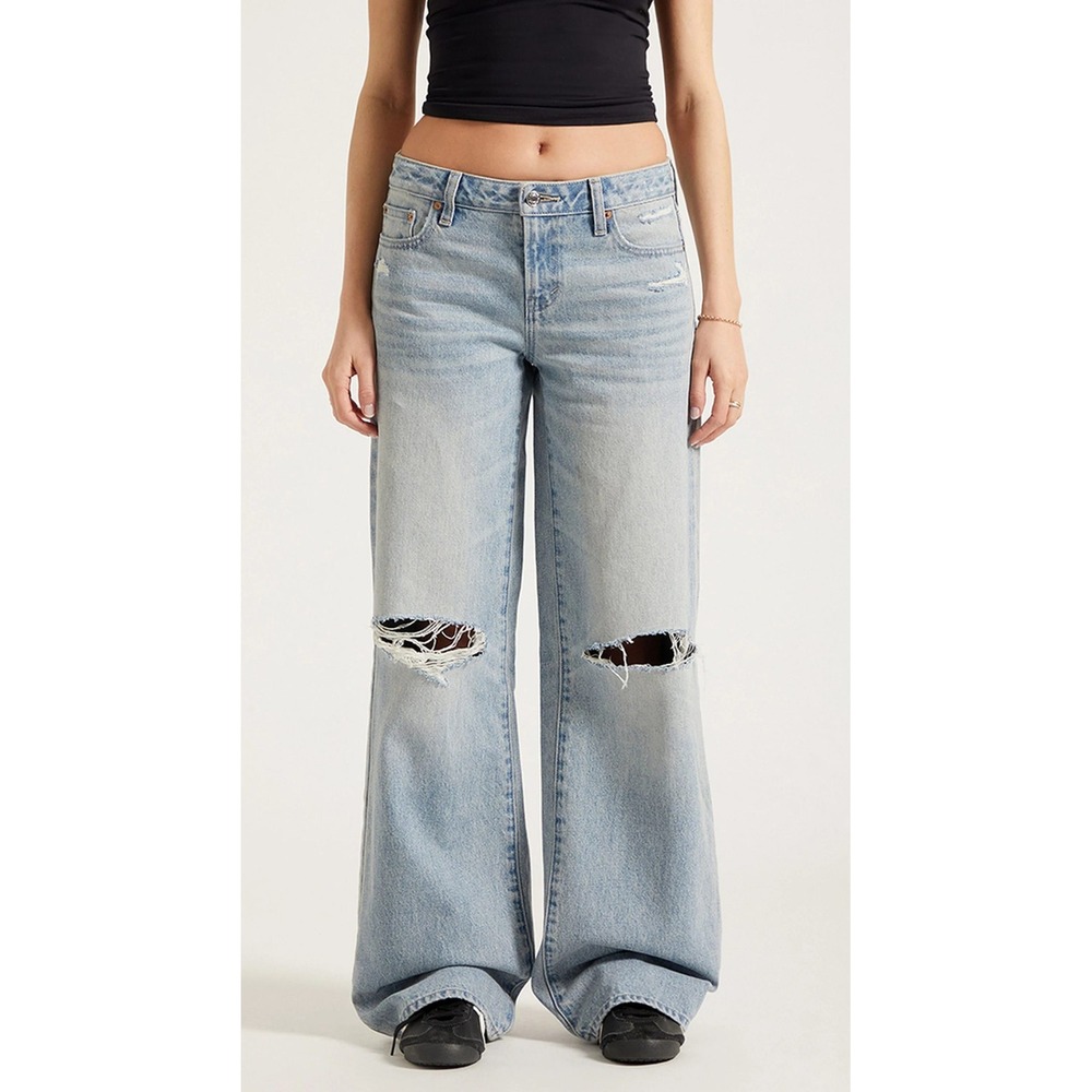 PacSun‎ Casey Low Rise Baggy Jeans Women 26 Light Blue Distressed High Rise